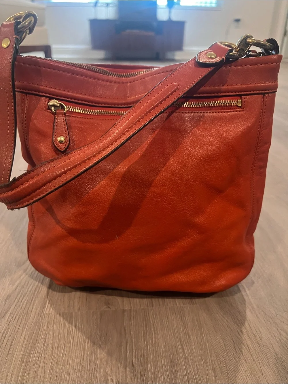 Coach Leather Shoulder Hobo in Burnt Orange